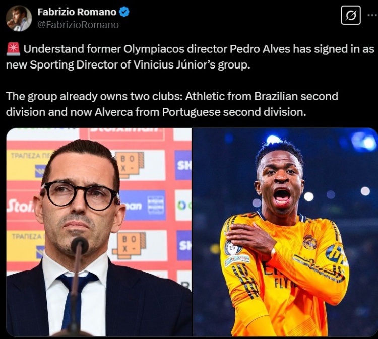 羅馬諾：佩德羅-阿爾維斯與維尼修斯團(tuán)隊(duì)簽約，出任體育總監(jiān)