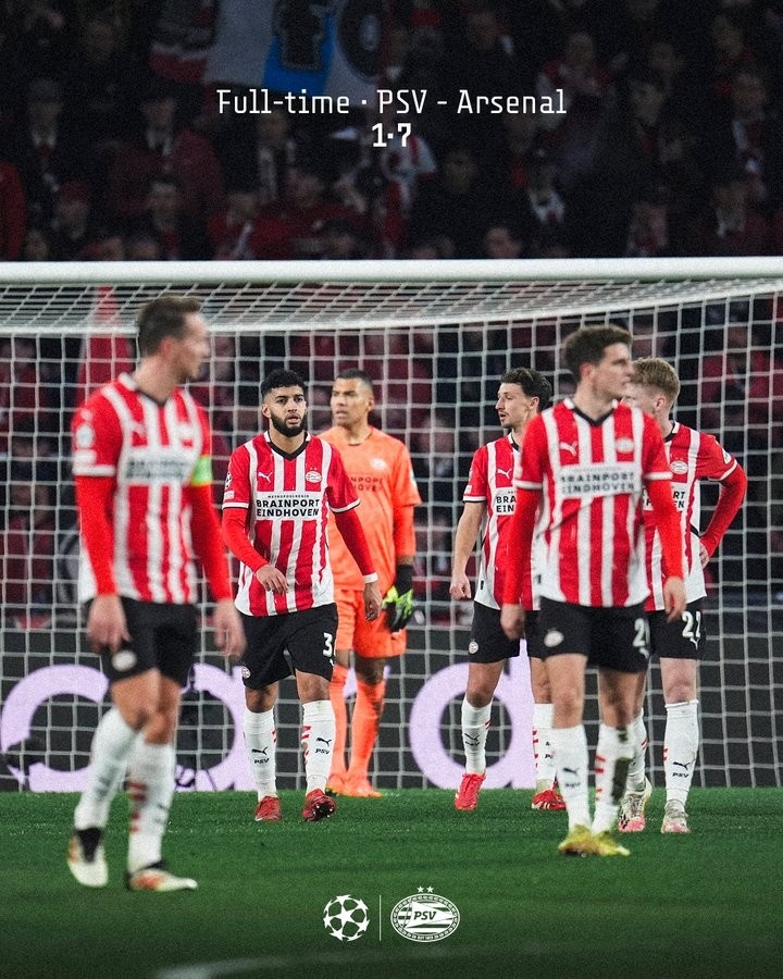 阿森納上次歐冠打進(jìn)7球還是07年，埃因霍溫遭遇隊(duì)史歐冠最慘失利