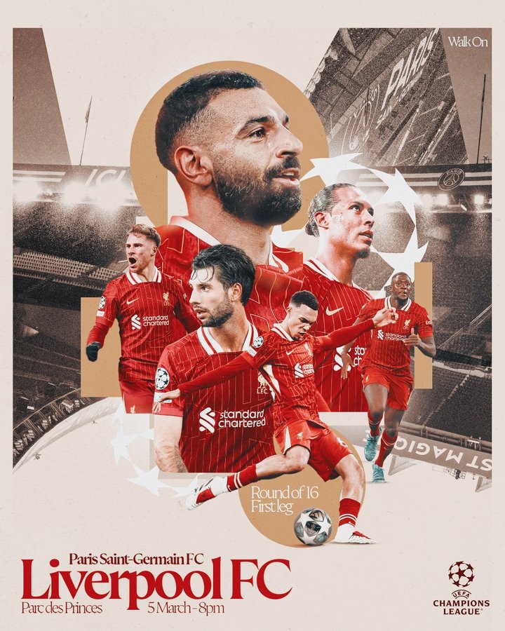 利物浦曬海報預熱歐冠客戰(zhàn)巴黎，薩拉赫C位