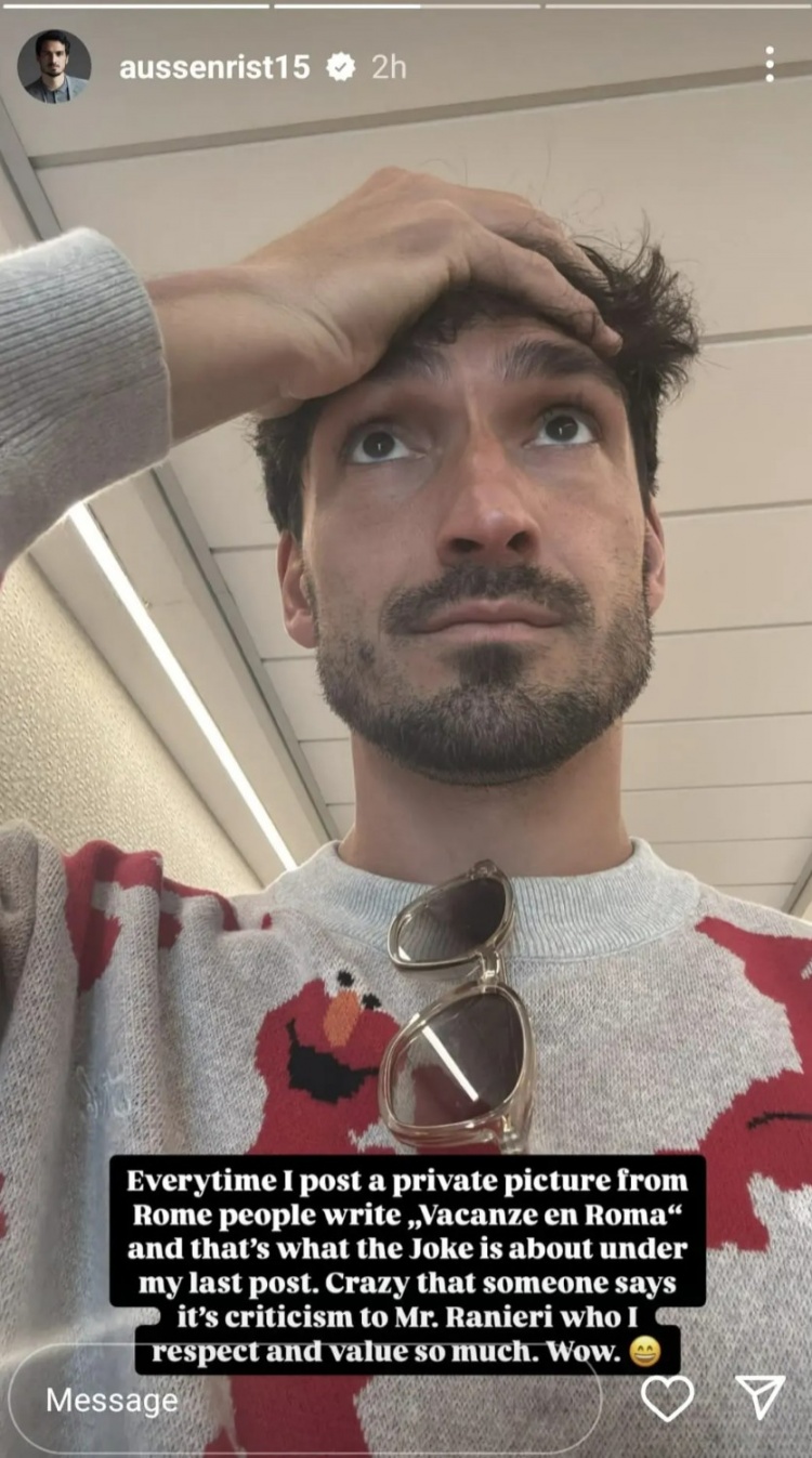 社媒被質疑是暗諷拉涅利，胡梅爾斯回應：太瘋狂了，我非常敬重他