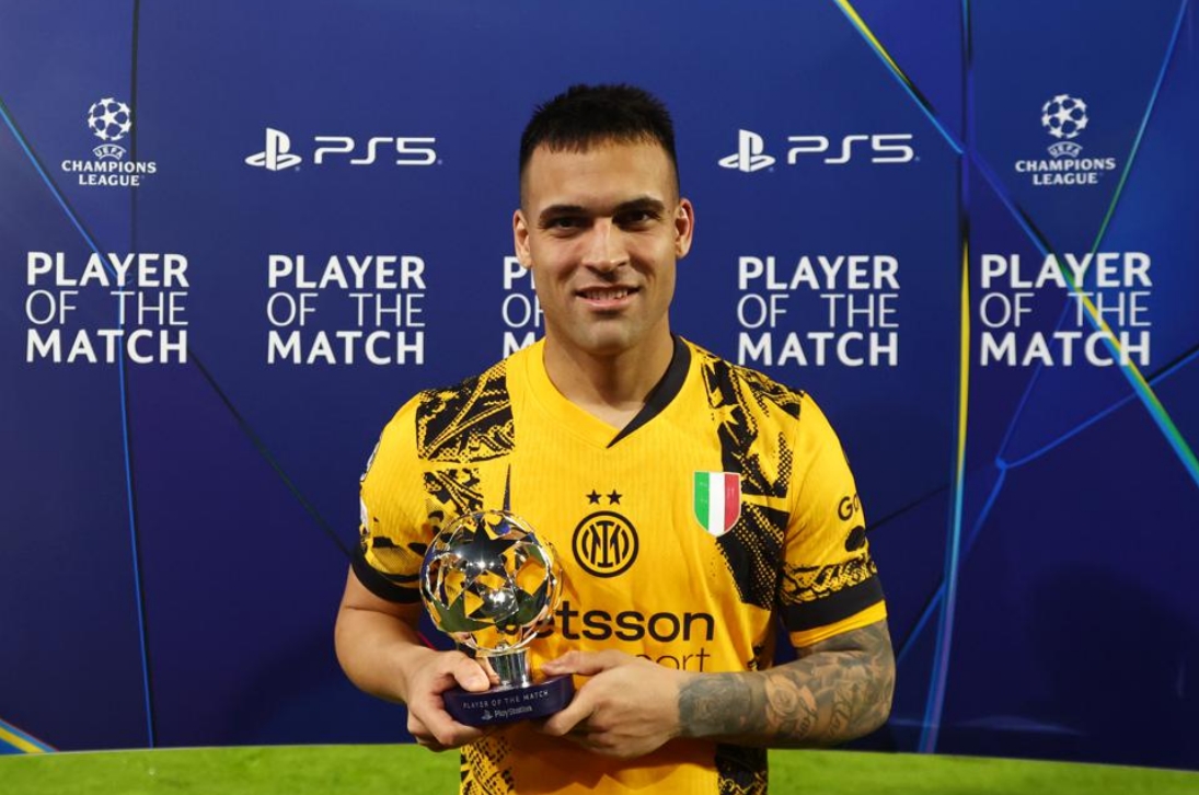 1進(jìn)球1關(guān)鍵傳球，勞塔羅當(dāng)選國(guó)米2-0費(fèi)耶諾德一役全場(chǎng)最佳