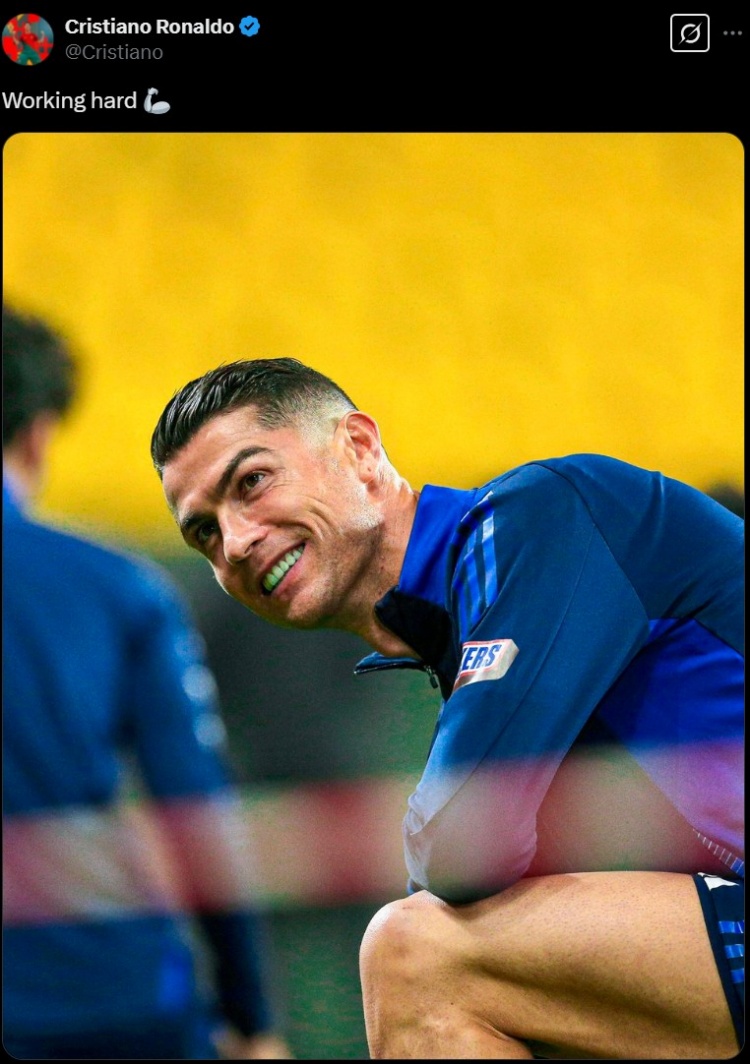 笑容洋溢心情不錯，C羅社媒曬訓練照，配文：努力工作！