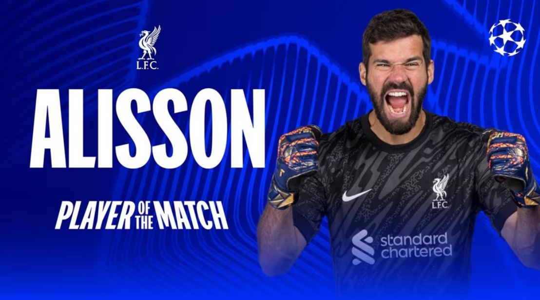 9次撲救力保球門不失，官方：阿利森當(dāng)選利物浦1-0巴黎全場(chǎng)最佳