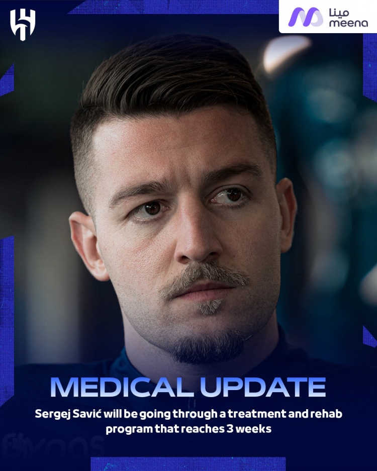 利雅得新月官方：米林科維奇腿筋拉傷，將傷缺三周時間