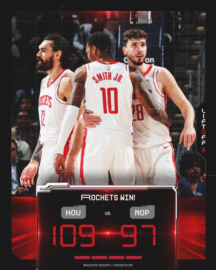 火箭官方曬贏球海報(bào)：申京、亞當(dāng)斯、小賈巴里一起登上封面
