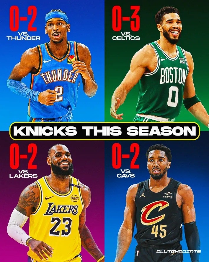 欺軟怕硬？尼克斯本季對聯(lián)盟前四騎士/雷霆/綠軍/湖人共0勝9負