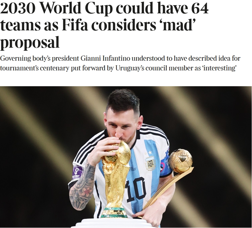 泰晤士：某官員稱2030世界杯擴(kuò)軍64隊(duì)想法完全瘋狂，望盡快否決