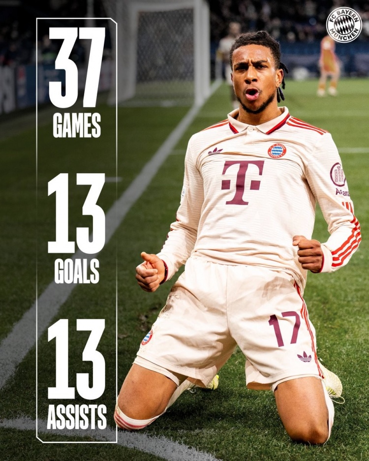 預(yù)訂拜仁賽季最佳引援？23歲奧利塞各項賽事37場13球13助攻