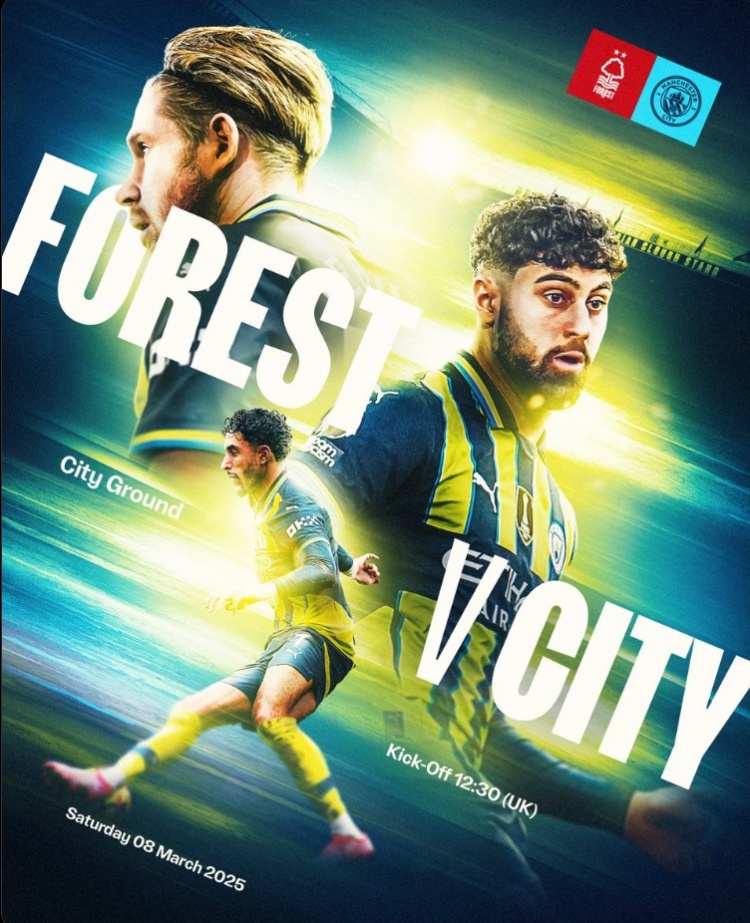曼城官方發(fā)布對(duì)陣諾丁漢森林海報(bào)，德布勞內(nèi)、格瓦迪奧爾出鏡