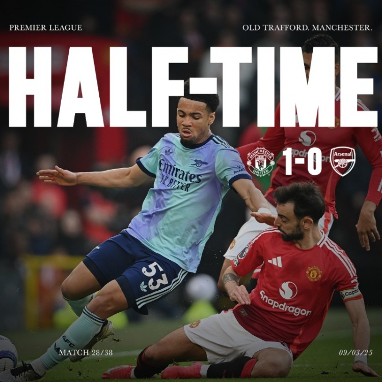 慢熱！曼聯(lián)比分領(lǐng)先進(jìn)入英超中場(chǎng)休息，是他們自12月1日以來(lái)首次