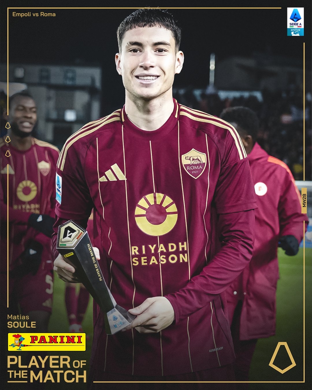 開場(chǎng)閃擊！官方：蘇萊當(dāng)選羅馬vs恩波利全場(chǎng)最佳球員