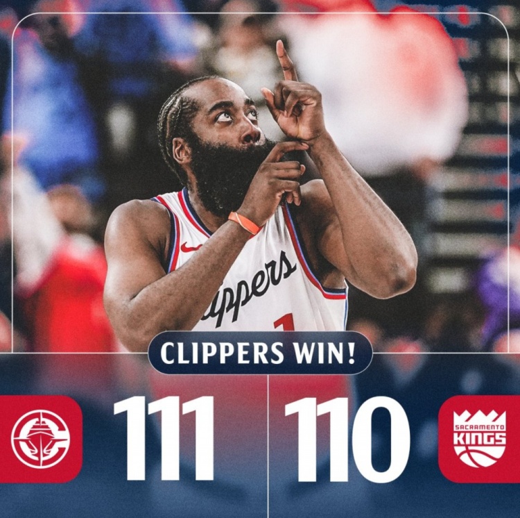 準(zhǔn)三雙+兩個(gè)關(guān)鍵拋投！快船官方贏球海報(bào)封面給到了哈登