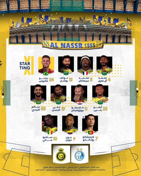 利雅得勝利vs德黑蘭獨立首發(fā)：C羅領銜，杜蘭、馬內先發(fā)