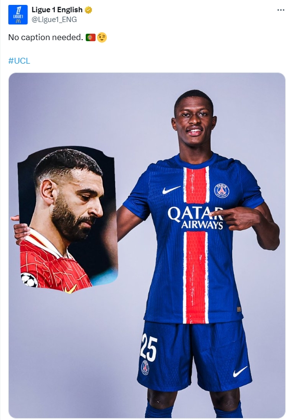 拿捏！法甲官推曬照：努諾-門德斯手持薩拉赫卡片