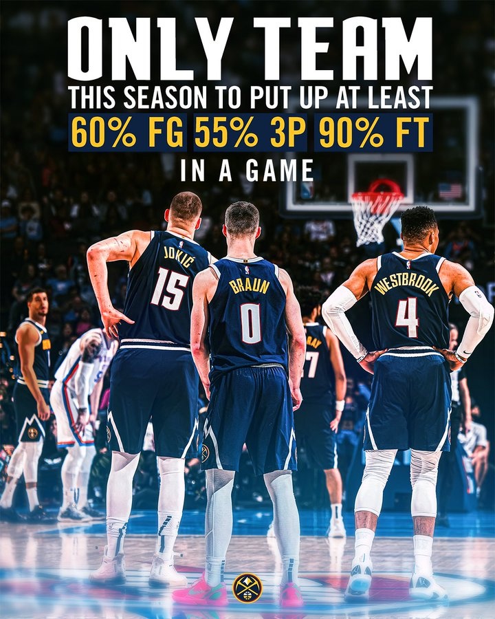 打的可是雷霆！掘金昨天打出60-55-90%的命中率 賽季首隊(duì)