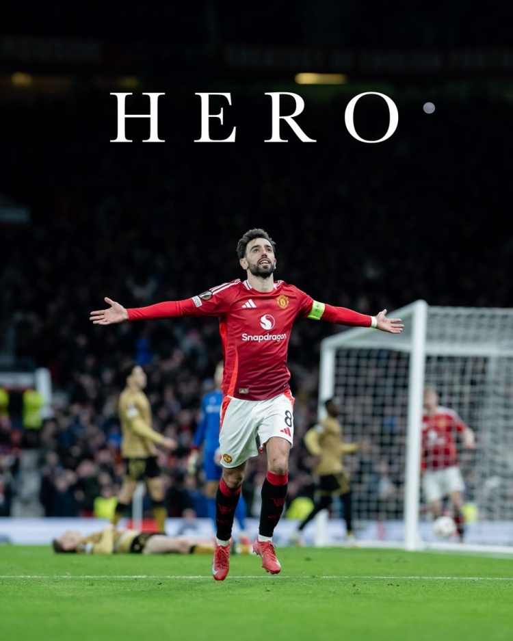 帽子戲法！曼聯(lián)官推曬B費(fèi)海報(bào)“英雄”，并配文：無需多言