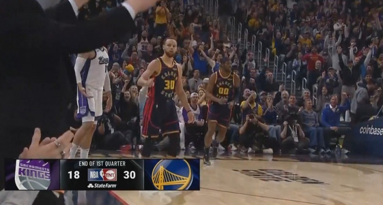 箭如雨下！勇士首節(jié)7記三分球30-18領(lǐng)先國(guó)王12分