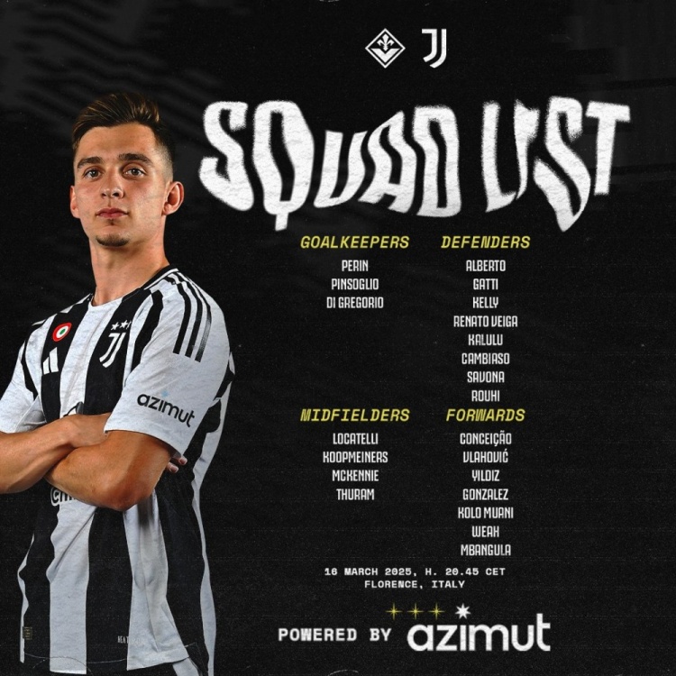 尤文客戰(zhàn)佛羅倫薩大名單：弗拉霍維奇領(lǐng)銜，小孔塞?；貧w