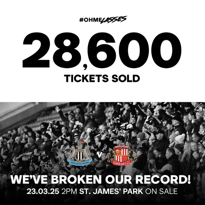 這可是女足次級(jí)別！紐卡女足vs桑德蘭售出28600張票，創(chuàng)隊(duì)史紀(jì)錄