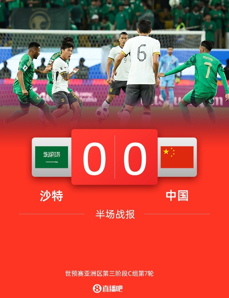 半場-國足暫0-0沙特 林良銘直紅蔣光太傷退沙特中框+進球手球被吹