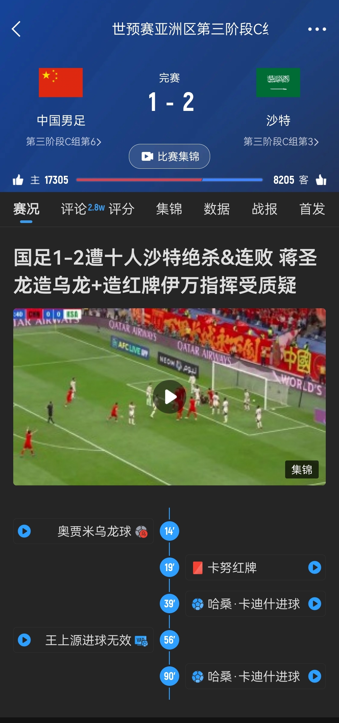 今天什么劇本？首戰(zhàn)沙特也是半場紅牌+蔣光太傷退，最后國足被翻