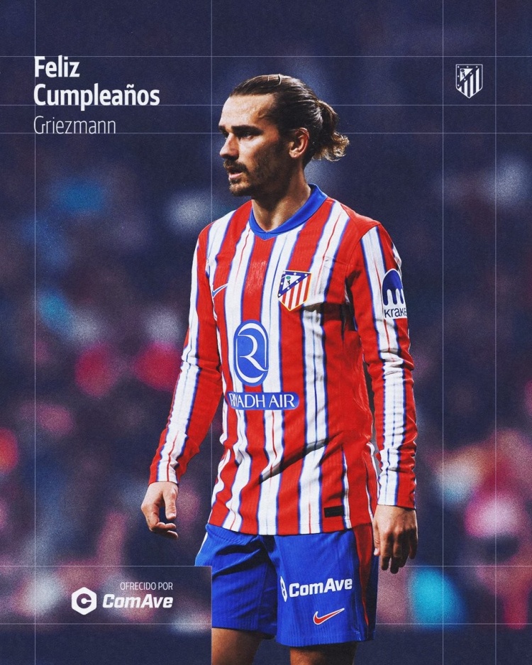 本賽季42場(chǎng)16球7助攻！馬競(jìng)官方為格列茲曼34歲生日送上祝賀