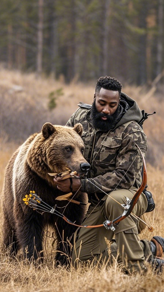 【AI繪圖】寵物！哈登化身獵熊客輕松擒拿棕熊~