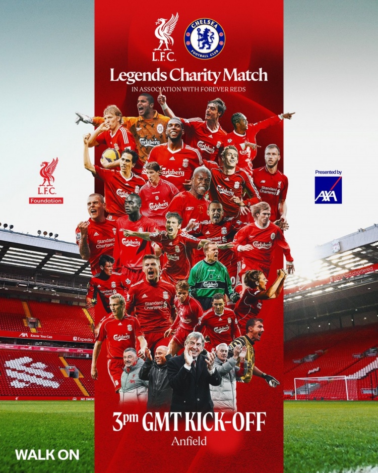 對陣藍軍！利物浦發(fā)布傳奇賽海報：達格利什、杰拉德攜眾星出鏡