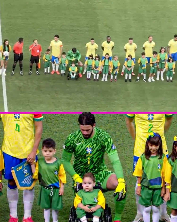 暖心！阿利森賽前列隊時單膝跪地，以照顧身前坐輪椅的球童