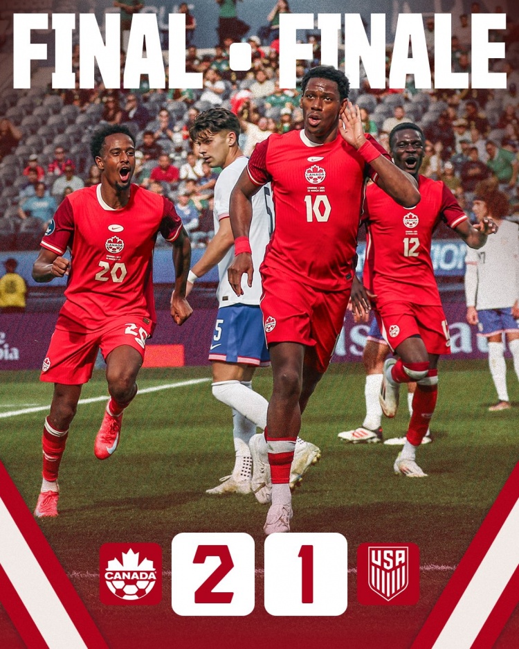 阿方索傷退&戴維攻入制勝進(jìn)球，加拿大2-1美國奪中北美國聯(lián)季軍
