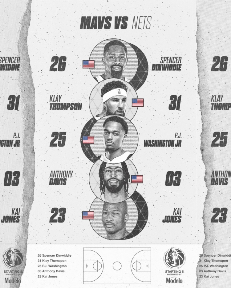 獨行俠VS籃網(wǎng)首發(fā)：濃眉復(fù)出 搭檔克萊&丁威迪&凱-瓊斯&華盛頓