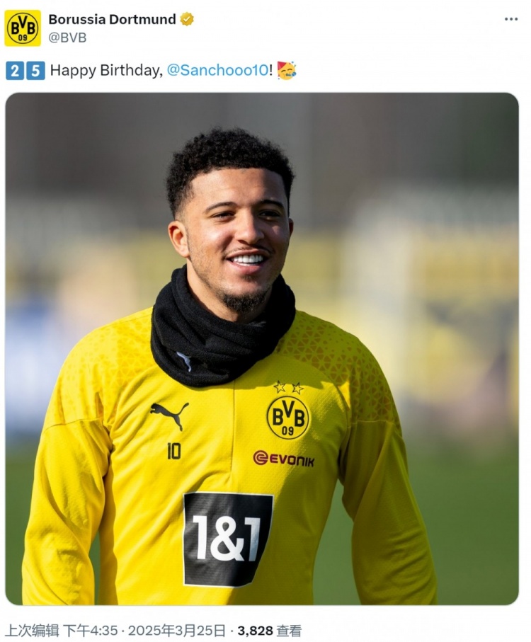 多特祝桑喬25歲生日快樂，球員效力期間出戰(zhàn)158場53球64助
