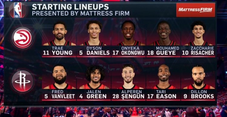火箭VS老鷹：伊森代替阿門首發(fā) 搭檔范喬丹格林申京狄龍
